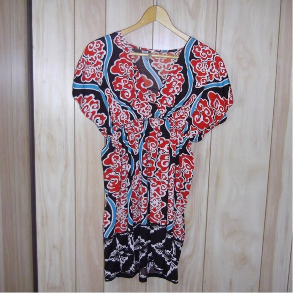 India Boutique Boho Floral V-Neck Empire Waist Relaxed Flowing Mini Dress XS